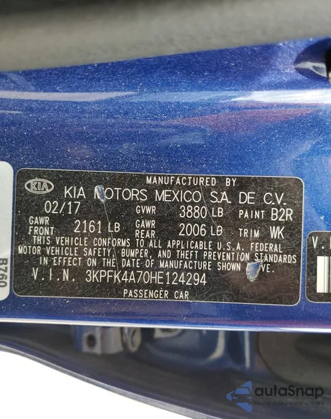 2017 Kia Forte Lx из США, поврежденный, VIN 3KPFK4A70HE124294